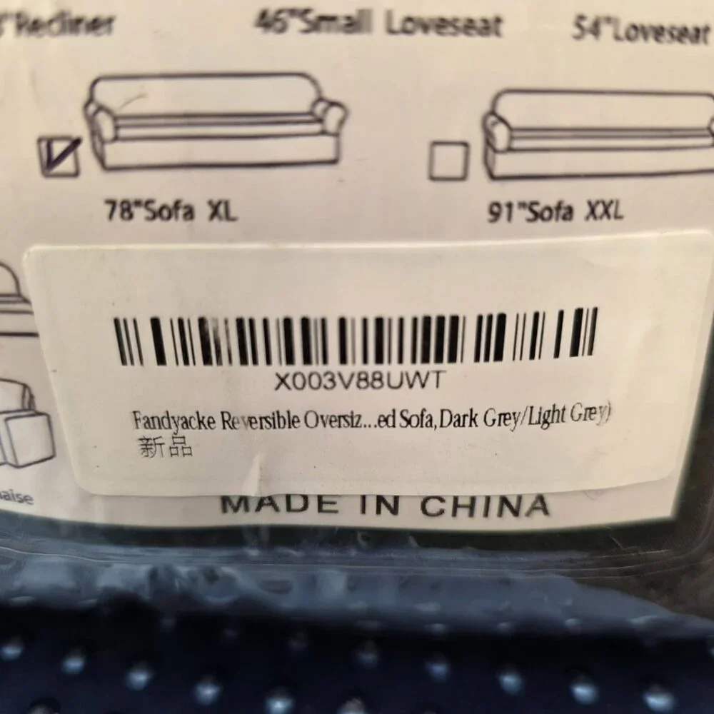 Fandyacke Home Reversible Sofa Cover Grey/ Light Grey 78in New